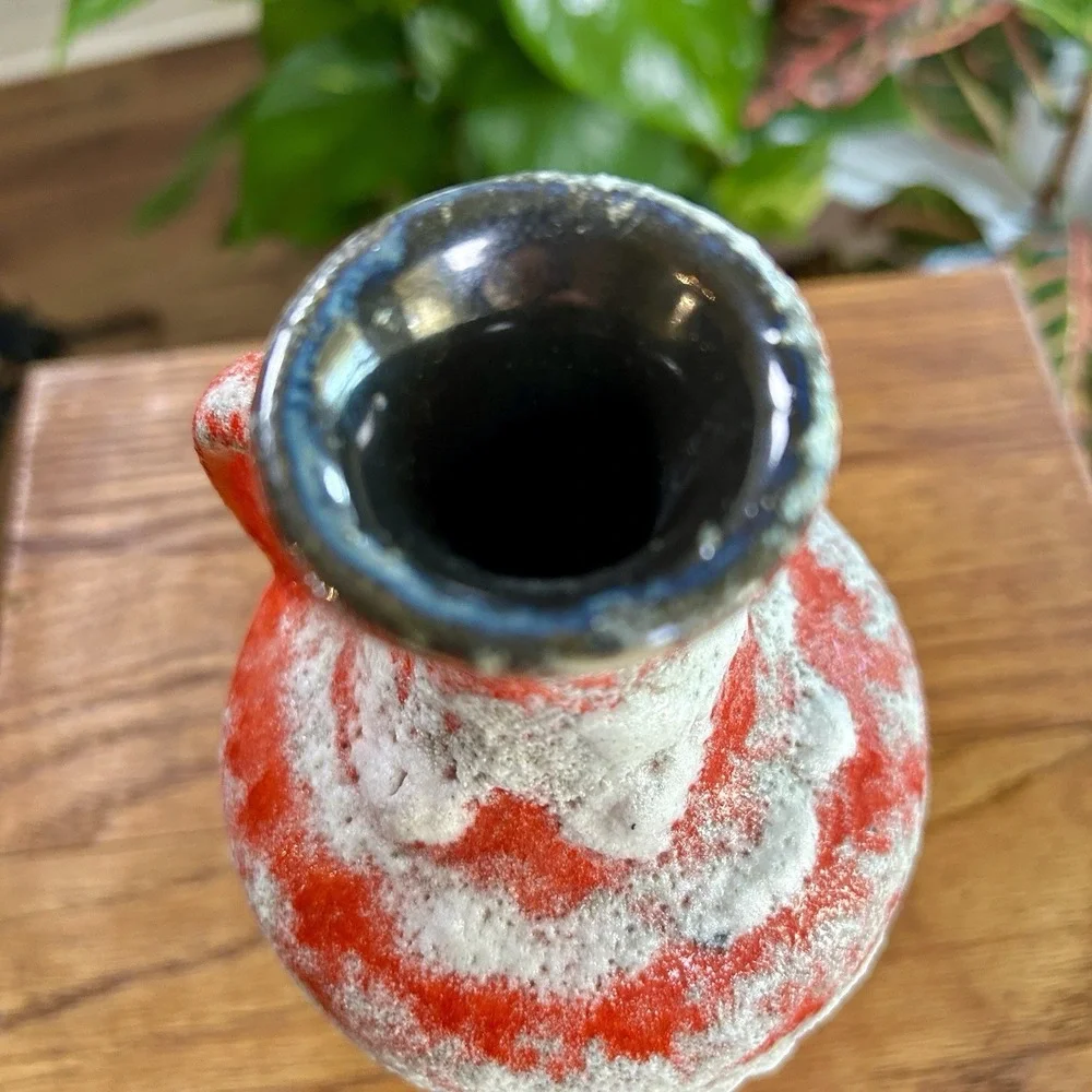 VTG Scheurich West German Pottery Fat Lava Pitcher Vase 2 20 MCM Poppy Red 8